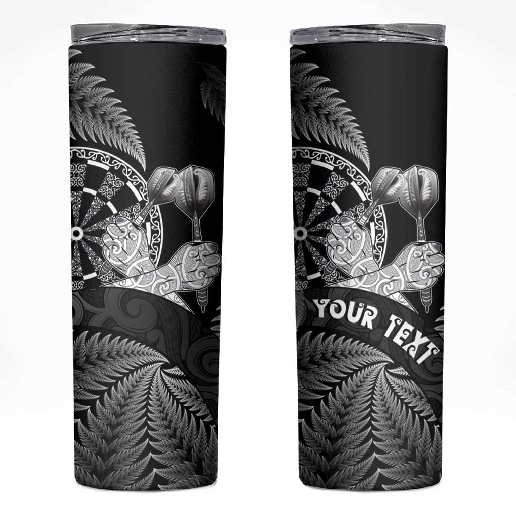 Personalised New Zealand Aotearoa Darts Masters Skinny Tumbler Silver Fern and Maori Spirit LT03 Black - Polynesian Pride