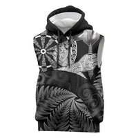 Personalised New Zealand Aotearoa Darts Masters Sleeveless Hoodie Silver Fern and Maori Spirit LT03 Black - Polynesian Pride