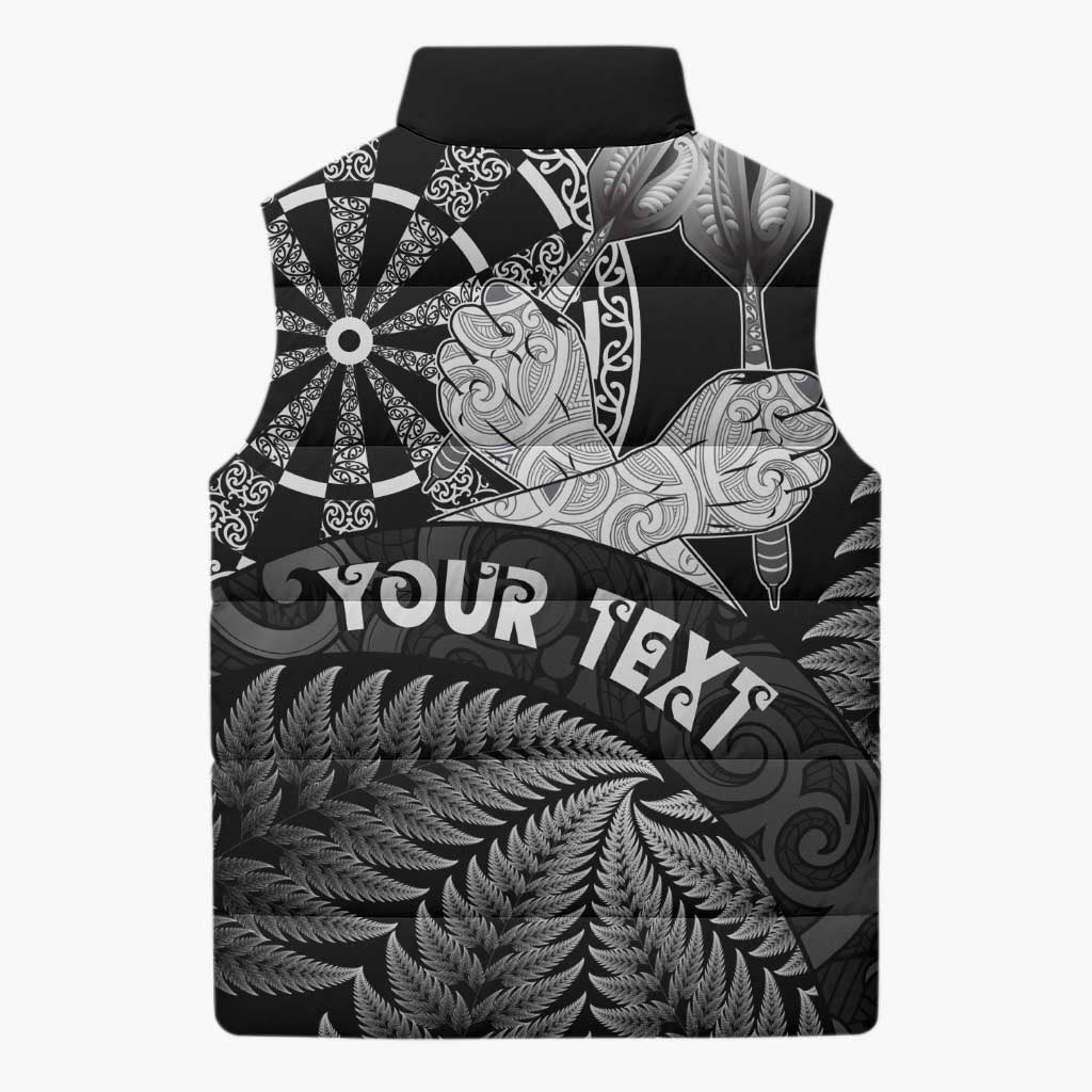 Personalised New Zealand Aotearoa Darts Masters Sleeveless Puffer Jacket Silver Fern and Maori Spirit LT03 - Polynesian Pride