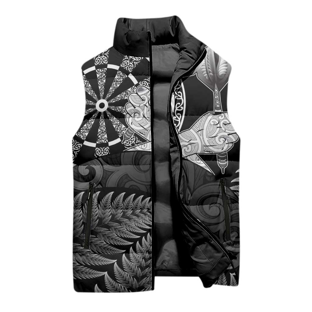 Personalised New Zealand Aotearoa Darts Masters Sleeveless Puffer Jacket Silver Fern and Maori Spirit LT03 - Polynesian Pride
