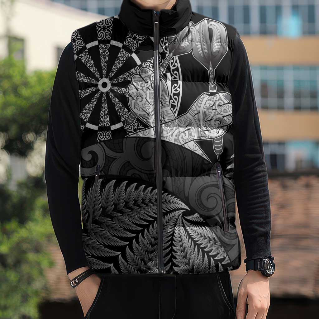 Personalised New Zealand Aotearoa Darts Masters Sleeveless Puffer Jacket Silver Fern and Maori Spirit LT03 - Polynesian Pride