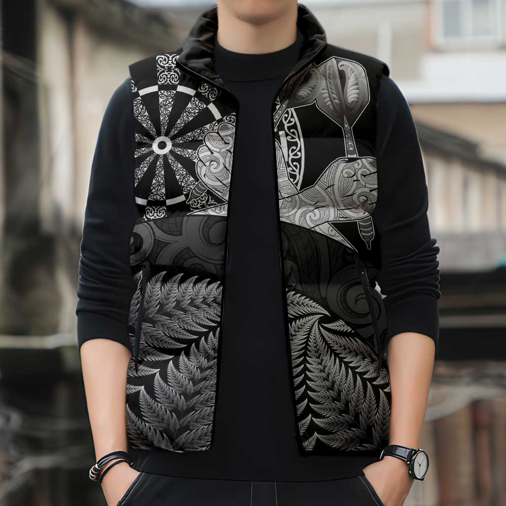 Personalised New Zealand Aotearoa Darts Masters Sleeveless Puffer Jacket Silver Fern and Maori Spirit LT03 - Polynesian Pride