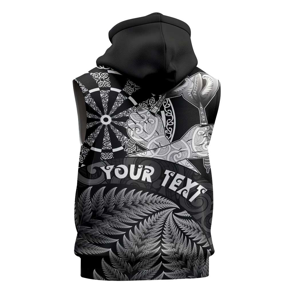 Personalised New Zealand Aotearoa Darts Masters Sleeveless Zip Hoodie Silver Fern and Maori Spirit LT03 - Polynesian Pride