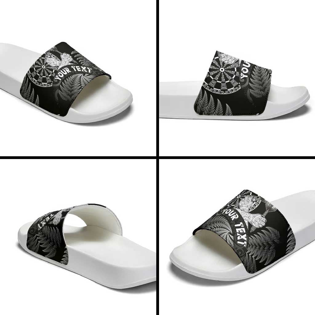 Personalised New Zealand Aotearoa Darts Masters Slide Sandals Silver Fern and Maori Spirit LT03 - Polynesian Pride