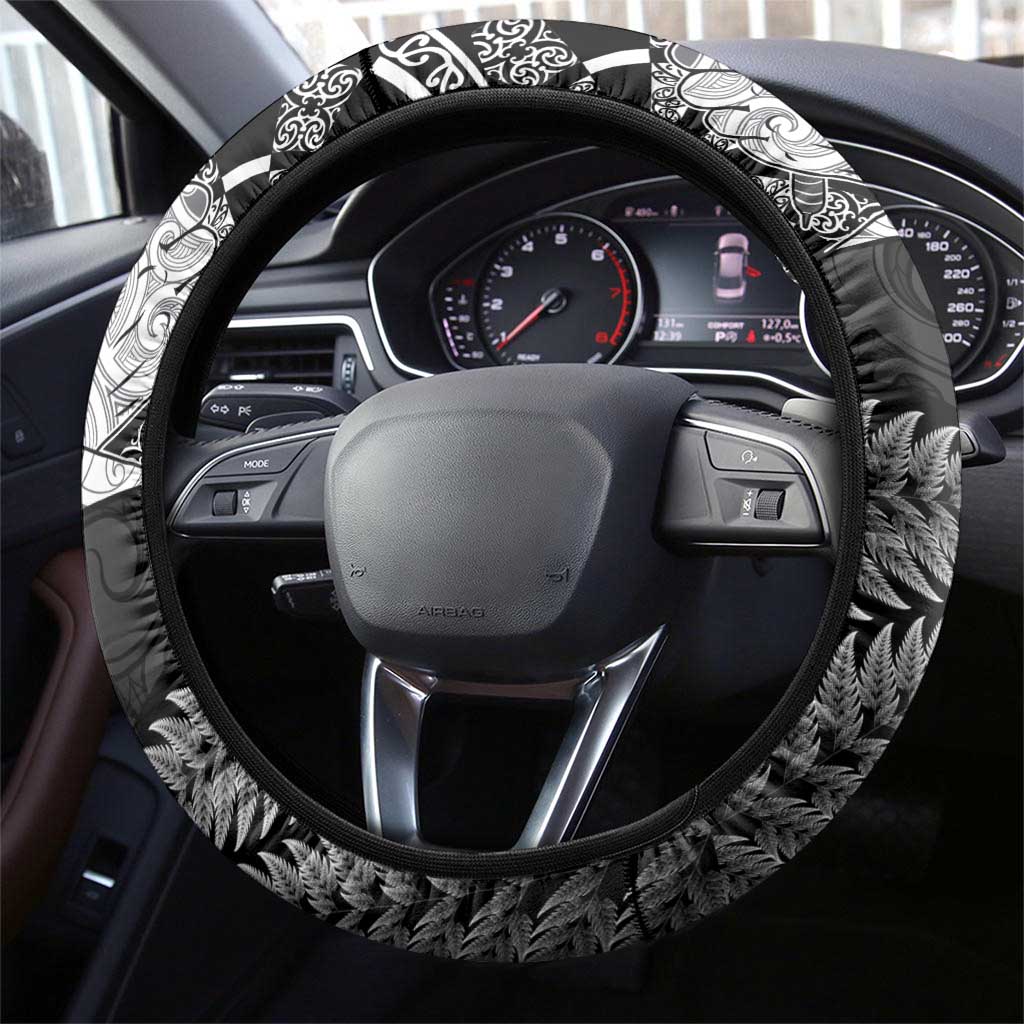 New Zealand Aotearoa Darts Masters Steering Wheel Cover Silver Fern and Maori Spirit LT03 - Polynesian Pride