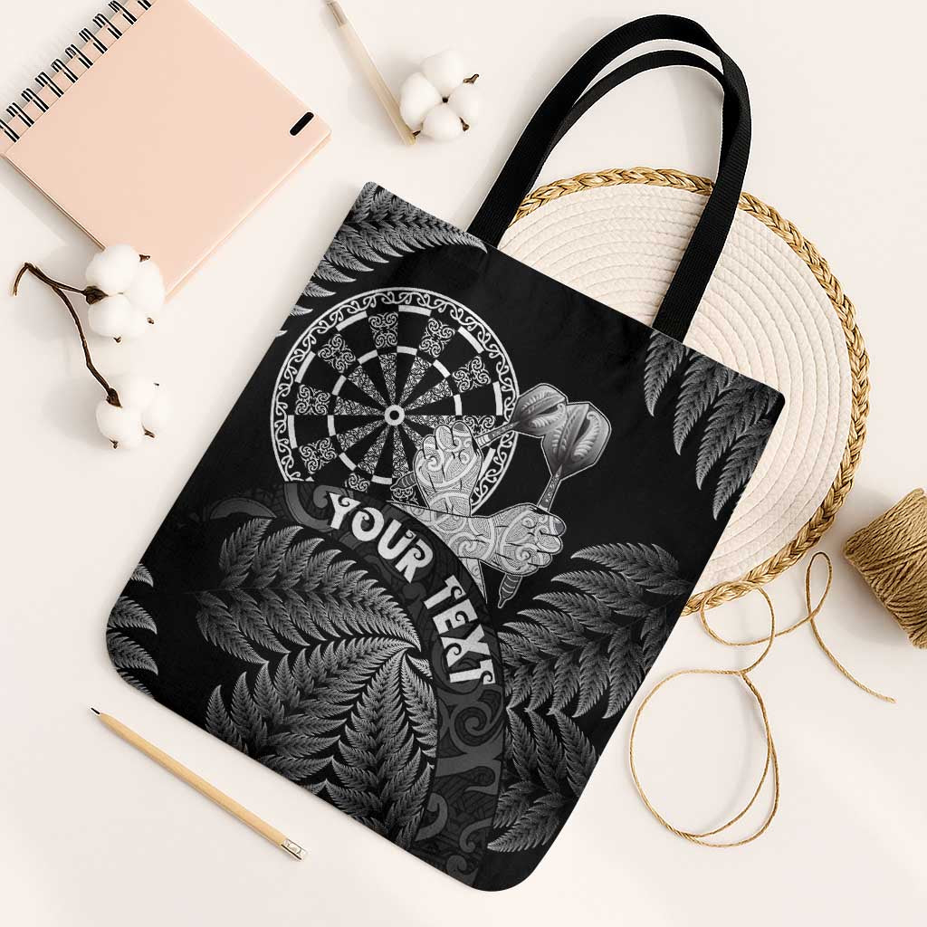 Personalised New Zealand Aotearoa Darts Masters Tote Bag Silver Fern and Maori Spirit LT03 Black Strap One Size Black - Polynesian Pride