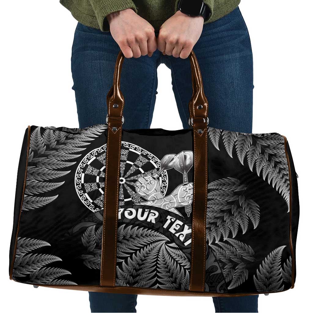 Personalised New Zealand Aotearoa Darts Masters Travel Bag Silver Fern and Maori Spirit LT03 Black - Polynesian Pride