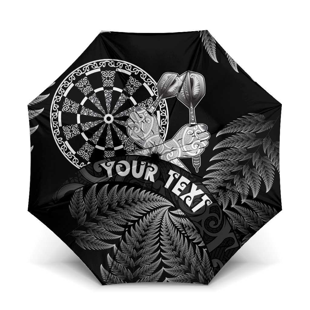 Personalised New Zealand Aotearoa Darts Masters Umbrella Silver Fern and Maori Spirit LT03 One Size Folded 11.42 inch Opened Diameter 37.4 inch Black - Polynesian Pride