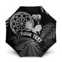 Personalised New Zealand Aotearoa Darts Masters Umbrella Silver Fern and Maori Spirit LT03 One Size Folded 11.42 inch Opened Diameter 37.4 inch Black - Polynesian Pride