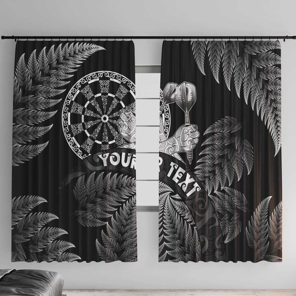 Personalised New Zealand Aotearoa Darts Masters Window Curtain Silver Fern and Maori Spirit LT03 With Hooks Black - Polynesian Pride