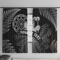 Personalised New Zealand Aotearoa Darts Masters Window Curtain Silver Fern and Maori Spirit LT03 With Hooks Black - Polynesian Pride