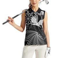 Personalised New Zealand Aotearoa Darts Masters Women Sleeveless Polo Shirt Silver Fern and Maori Spirit LT03 - Polynesian Pride
