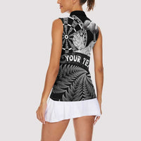 Personalised New Zealand Aotearoa Darts Masters Women Sleeveless Polo Shirt Silver Fern and Maori Spirit LT03 - Polynesian Pride