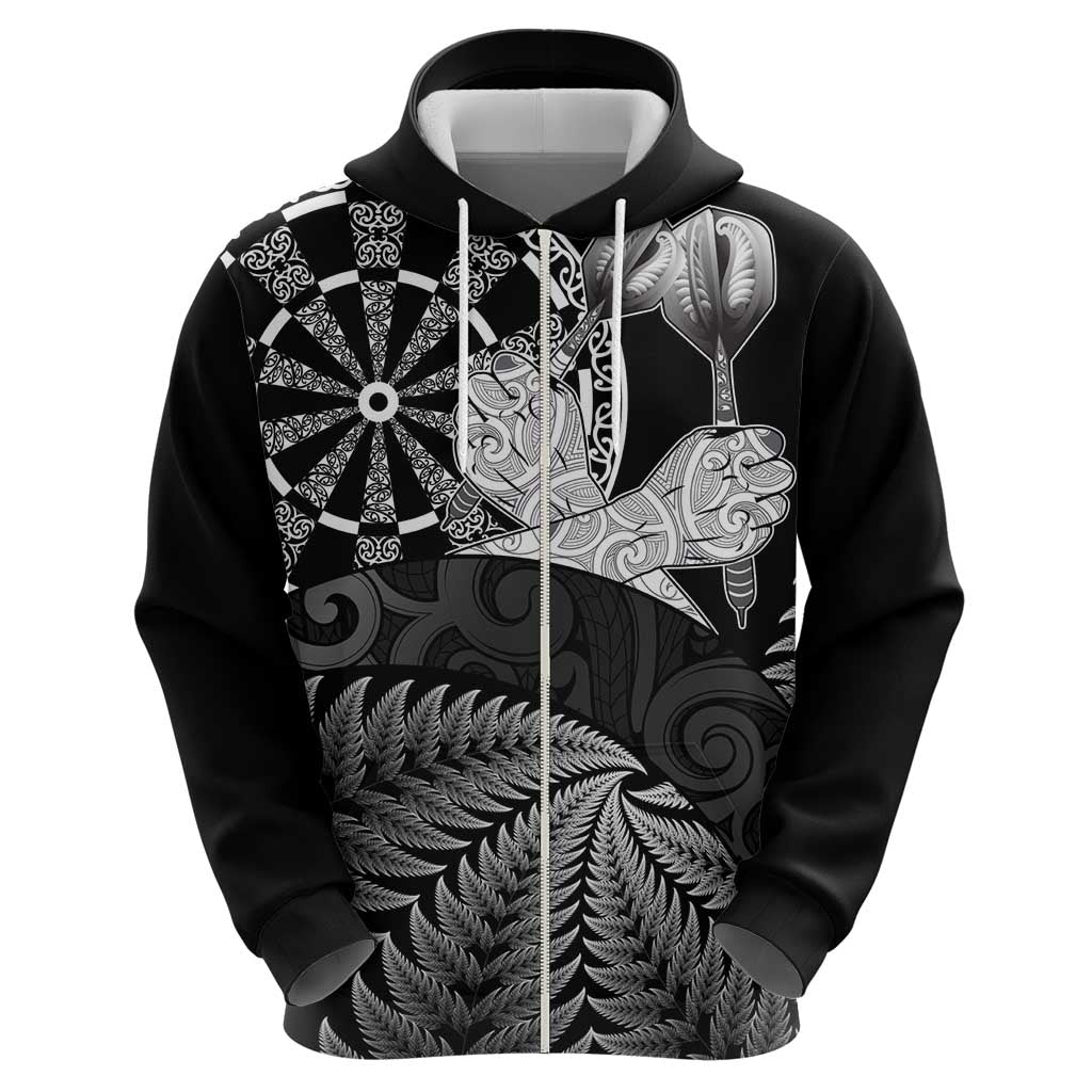 Personalised New Zealand Aotearoa Darts Masters Zip Hoodie Silver Fern and Maori Spirit LT03 - Polynesian Pride