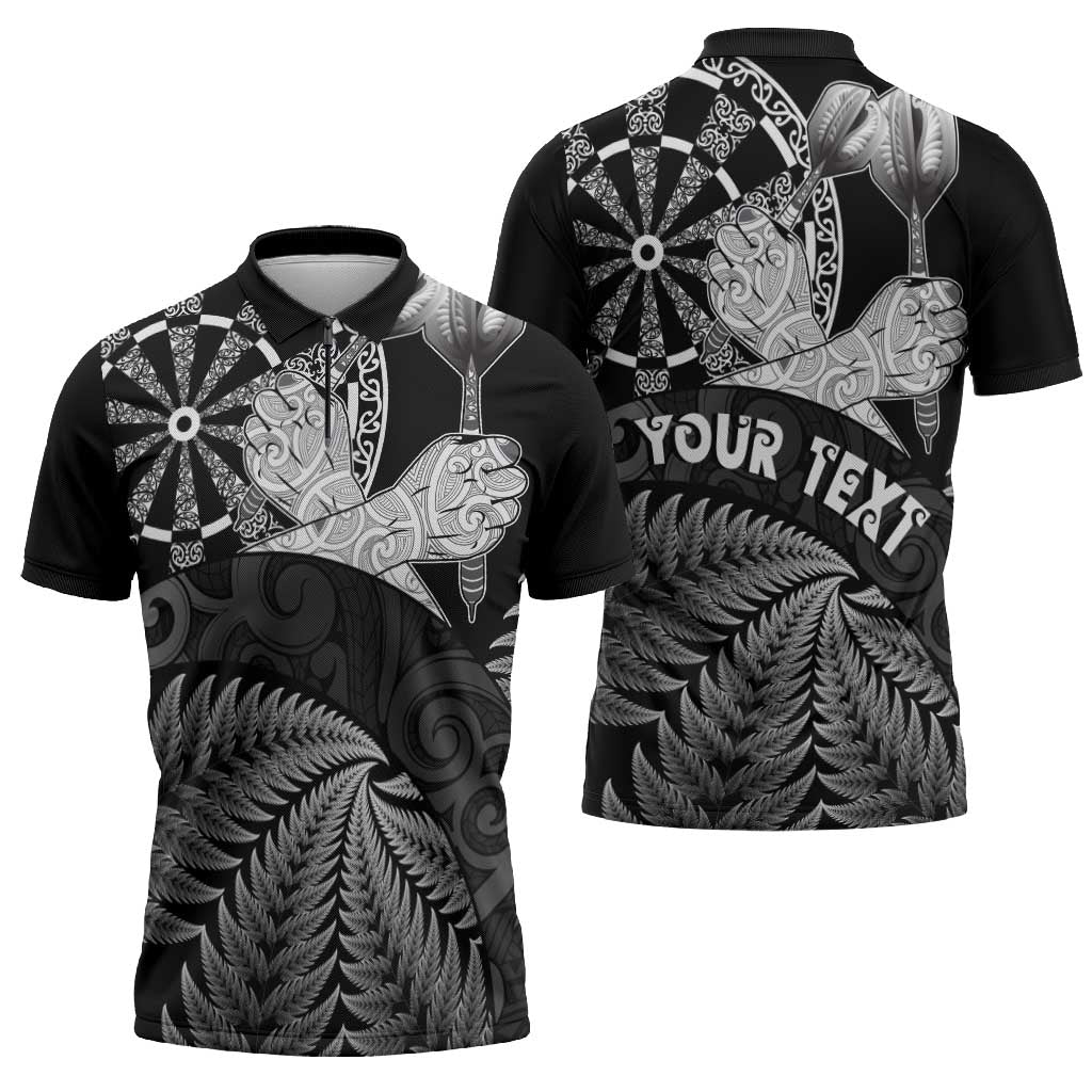 Personalised New Zealand Aotearoa Darts Masters Zipper Polo Shirt Silver Fern and Maori Spirit LT03 - Polynesian Pride