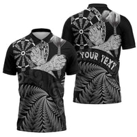 Personalised New Zealand Aotearoa Darts Masters Zipper Polo Shirt Silver Fern and Maori Spirit LT03 - Polynesian Pride