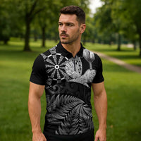 Personalised New Zealand Aotearoa Darts Masters Zipper Polo Shirt Silver Fern and Maori Spirit LT03 - Polynesian Pride