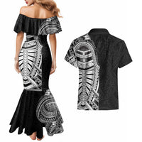 Traditional Polynesian Art Tattoos Couples Matching Mermaid Dress and Hawaiian Shirt Black Color LT03 - Polynesian Pride