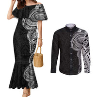 Traditional Polynesian Art Tattoos Couples Matching Mermaid Dress and Long Sleeve Button Shirt Black Color LT03 Black - Polynesian Pride