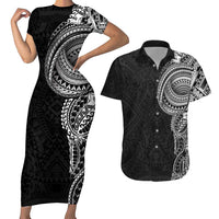 Traditional Polynesian Art Tattoos Couples Matching Short Sleeve Bodycon Dress and Hawaiian Shirt Black Color LT03 Black - Polynesian Pride