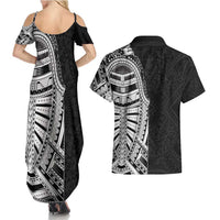 Traditional Polynesian Art Tattoos Couples Matching Summer Maxi Dress and Hawaiian Shirt Black Color LT03 - Polynesian Pride