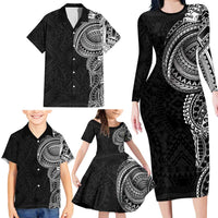 Traditional Polynesian Art Tattoos Family Matching Long Sleeve Bodycon Dress and Hawaiian Shirt Black Color LT03 - Polynesian Pride