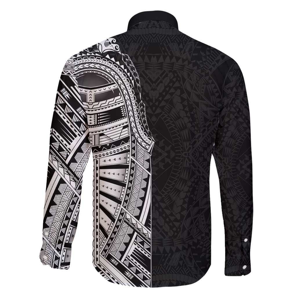 Traditional Polynesian Art Tattoos Family Matching Long Sleeve Bodycon Dress and Hawaiian Shirt Black Color LT03 - Polynesian Pride