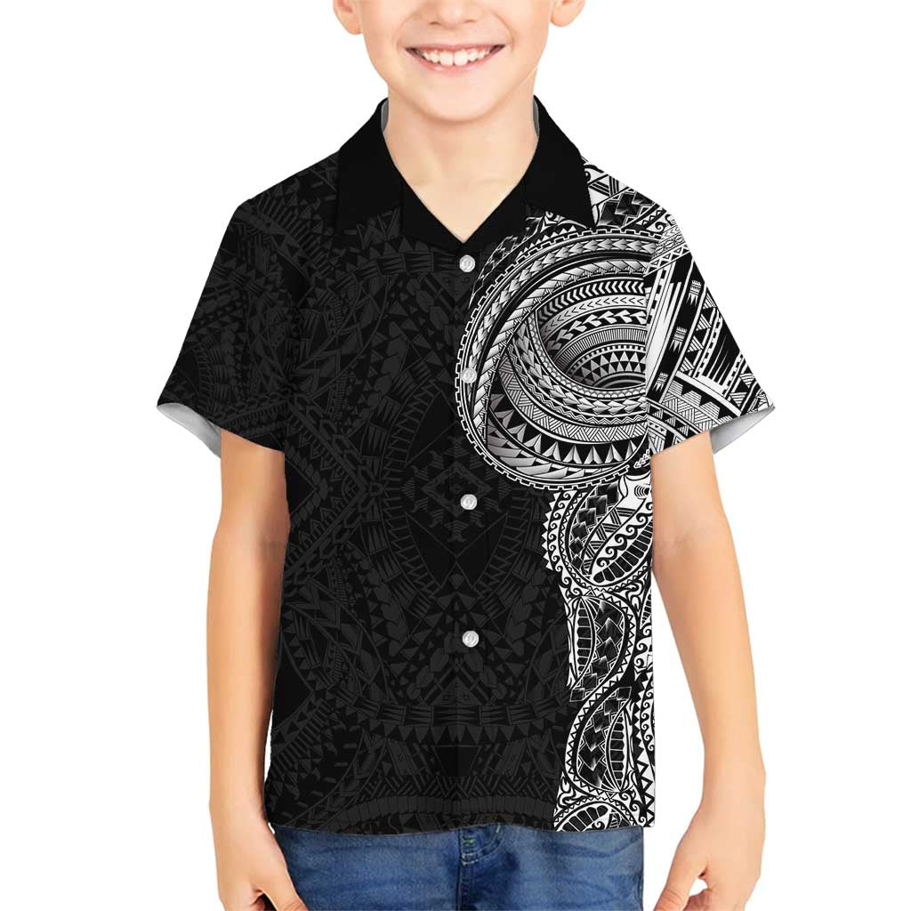 Traditional Polynesian Art Tattoos Family Matching Long Sleeve Bodycon Dress and Hawaiian Shirt Black Color LT03 Son's Shirt Black - Polynesian Pride