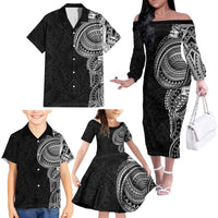 Traditional Polynesian Art Tattoos Family Matching Off The Shoulder Long Sleeve Dress and Hawaiian Shirt Black Color LT03 - Polynesian Pride