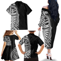 Traditional Polynesian Art Tattoos Family Matching Off The Shoulder Long Sleeve Dress and Hawaiian Shirt Black Color LT03 - Polynesian Pride