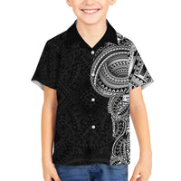 Traditional Polynesian Art Tattoos Family Matching Off The Shoulder Long Sleeve Dress and Hawaiian Shirt Black Color LT03 Son's Shirt Black - Polynesian Pride