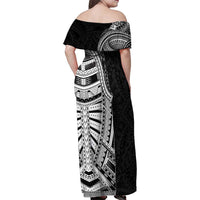 Traditional Polynesian Art Tattoos Family Matching Off Shoulder Maxi Dress and Hawaiian Shirt Black Color LT03 - Polynesian Pride