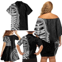 Traditional Polynesian Art Tattoos Family Matching Off Shoulder Short Dress and Hawaiian Shirt Black Color LT03 - Polynesian Pride