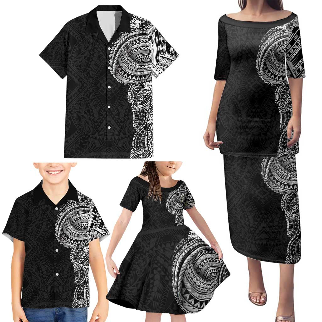 Traditional Polynesian Art Tattoos Family Matching Puletasi and Hawaiian Shirt Black Color LT03 - Polynesian Pride