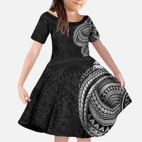 Traditional Polynesian Art Tattoos Family Matching Short Sleeve Bodycon Dress and Hawaiian Shirt Black Color LT03 Daughter's Dress Black - Polynesian Pride