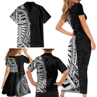 Traditional Polynesian Art Tattoos Family Matching Short Sleeve Bodycon Dress and Hawaiian Shirt Black Color LT03 - Polynesian Pride