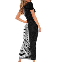 Traditional Polynesian Art Tattoos Family Matching Short Sleeve Bodycon Dress and Hawaiian Shirt Black Color LT03 - Polynesian Pride
