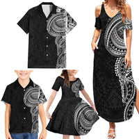 Traditional Polynesian Art Tattoos Family Matching Summer Maxi Dress and Hawaiian Shirt Black Color LT03 - Polynesian Pride