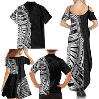 Traditional Polynesian Art Tattoos Family Matching Summer Maxi Dress and Hawaiian Shirt Black Color LT03 - Polynesian Pride