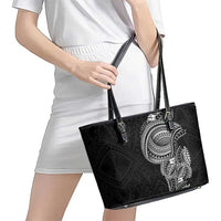 Traditional Polynesian Art Tattoos Leather Tote Bag Black Color - Polynesian Pride