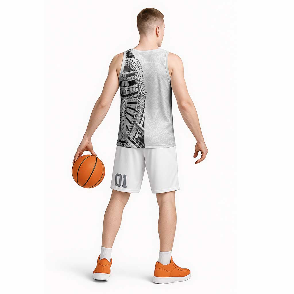 Traditional Polynesian Art Tattoos Basketball Jersey White Color - Polynesian Pride