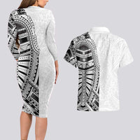 Traditional Polynesian Art Tattoos Couples Matching Long Sleeve Bodycon Dress and Hawaiian Shirt White Color LT03 - Polynesian Pride