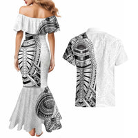 Traditional Polynesian Art Tattoos Couples Matching Mermaid Dress and Hawaiian Shirt White Color LT03 - Polynesian Pride
