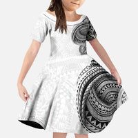 Traditional Polynesian Art Tattoos Family Matching Long Sleeve Bodycon Dress and Hawaiian Shirt White Color LT03 Daughter's Dress White - Polynesian Pride
