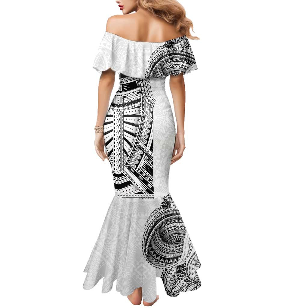 Traditional Polynesian Art Tattoos Family Matching Mermaid Dress and Hawaiian Shirt White Color LT03 - Polynesian Pride