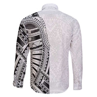 Traditional Polynesian Art Tattoos Family Matching Off The Shoulder Long Sleeve Dress and Hawaiian Shirt White Color LT03 - Polynesian Pride