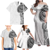 Traditional Polynesian Art Tattoos Family Matching Off Shoulder Maxi Dress and Hawaiian Shirt White Color LT03 - Polynesian Pride