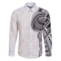 Traditional Polynesian Art Tattoos Family Matching Off Shoulder Short Dress and Hawaiian Shirt White Color LT03 Dad's Shirt - Long Sleeve White - Polynesian Pride