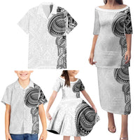 Traditional Polynesian Art Tattoos Family Matching Puletasi and Hawaiian Shirt White Color LT03 - Polynesian Pride