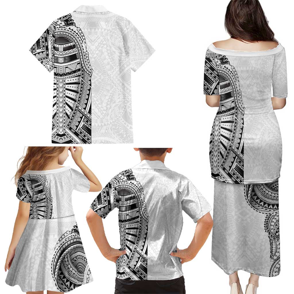 Traditional Polynesian Art Tattoos Family Matching Puletasi and Hawaiian Shirt White Color LT03 - Polynesian Pride